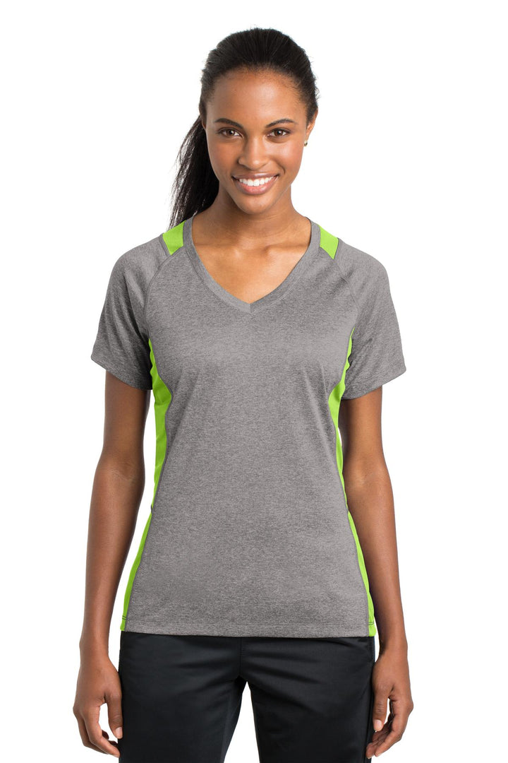 Sport-Tek¨ Ladies Heather Colorblock Contender™ V-Neck Tee. LST361