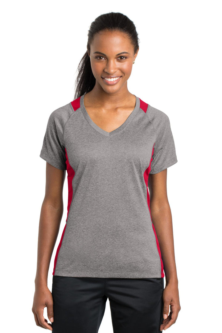 Sport-Tek¨ Ladies Heather Colorblock Contender™ V-Neck Tee. LST361