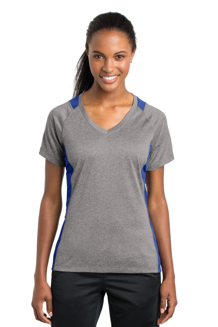 Sport-Tek¨ Ladies Heather Colorblock Contender™ V-Neck Tee. LST361