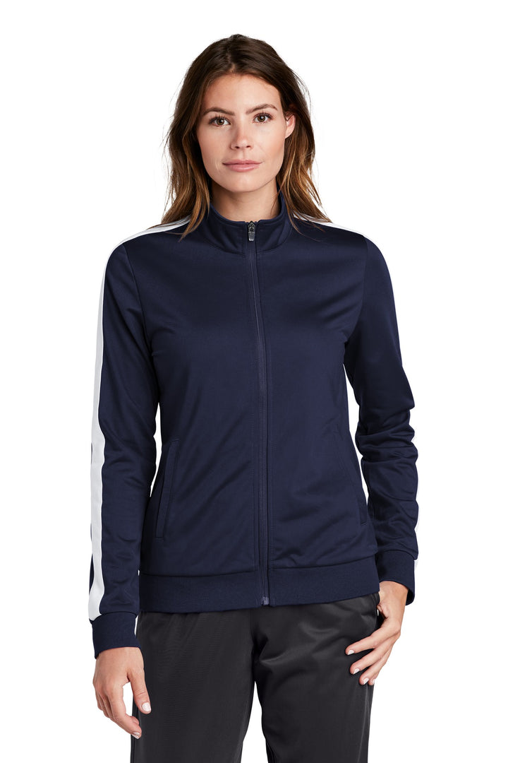 Sport-Tek ¨ Ladies Tricot Sleeve Stripe Track Jacket. LST94
